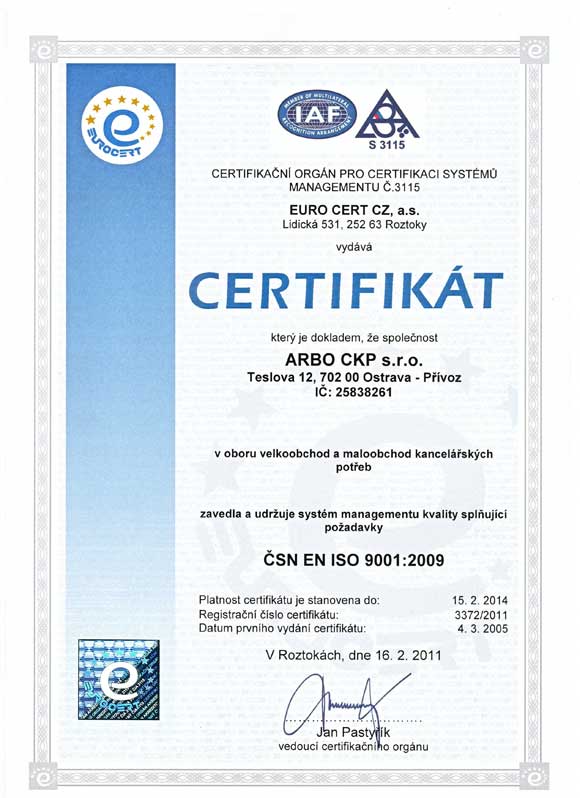 certifikt SN EN ISO 9001:2001