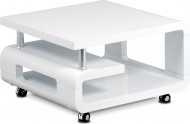 Konferenční stolek 70x70x43, bílá MDF vysoký lesk, chrom, 4 kolečka - zvětšit obrázek