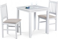 Jídelní set 1+2, stůl 69 x 69 x75 cm, masiv kaučukovník, bílý mat, šedé látkové sedáky - zvětšit obrázek