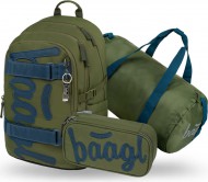 BAAGL SET 3 Skate Olive: batoh, penál, sportovní taška GRS