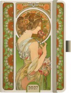 Denní diář A5 - Alfons Mucha 2027 - Zelený