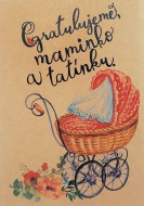 Přáníčko BeBechy – recyklovaný papír – Kočárek - zvětšit obrázek