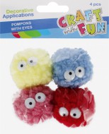 Pompon s očima 4ks 5cm 