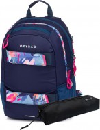 Studentský batoh + etue OXY Sport Flowers Blue