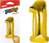Balónek č. 1 nafukovací fóliový 40 cm - zlatý 8000174