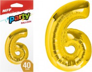 Balónek č. 6 nafukovací fóliový 40 cm - zlatý 8000179