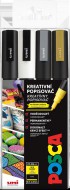 Sada popisovačů Posca, 4 ks, černá,bílá,zlatá,stříbr. PC-3M