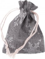 Pytlík lněný stahovací 13x18cm, šedý s vločkami - zvětšit obrázek