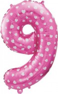 Nafukovací ČÍSLICE 9 růžová, potisk srdíček 64cm