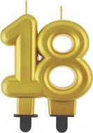Dortová svíčka číslice 18 metalická, zlatá 8cm