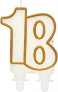 Dortová svíčka číslice 18 zlacená s glitry 8cm