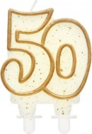 Dortová svíčka číslice 50 zlacená s glitry 8cm