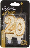 Dortová svíčka číslice 20 zlacená s glitry 8cm