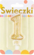 Dortová svíčka číslice 1 zlacená s glitry 7,5cm