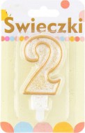Dortová svíčka číslice 2 zlacená s glitry 7,5cm