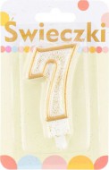 Dortová svíčka číslice 7 zlacená s glitry 7,5cm