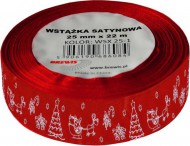 Stuha atlasová - vánoční 25mm červená WSX 25-8 - zvětšit obrázek