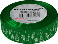 Stuha atlasová - vánoční 25mm zelená WSX 25-9 - zvětšit obrázek