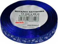 Stuha atlasová - vánoční 12mm modrá - zvětšit obrázek