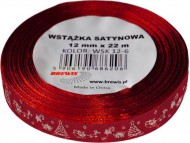 Stuha atlasová - vánoční 12mm červená - zvětšit obrázek