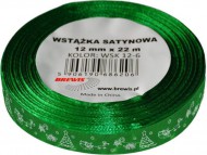 Stuha atlasová - vánoční 12mm zelená - zvětšit obrázek