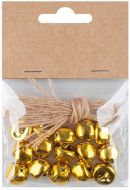Rolničky zlaté 1,5 cm s provázkem, 15 ks v sáčku