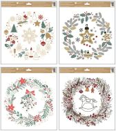 Okenní fólie s glitry barevné Vánoční věnce 30×33,5 cm, 4druhy - zvětšit obrázek