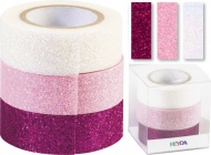Páska 1,5cm x 3m Glitr pink/růžová/bílá 3 ks