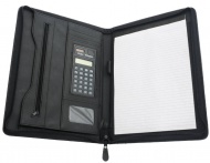 Portfolio A4, černá, umělá kůže - zip, kalkulačka - 80856