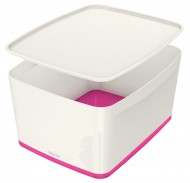 Úložný box s víkem Leitz MyBox, velikost L, bílá/růžová