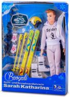 Panáček lyžař 29cm s doplňky, 2 barvy