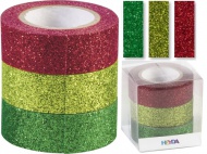 Páska 1,5cm x 3m Glitr zelená/červená 3 ks